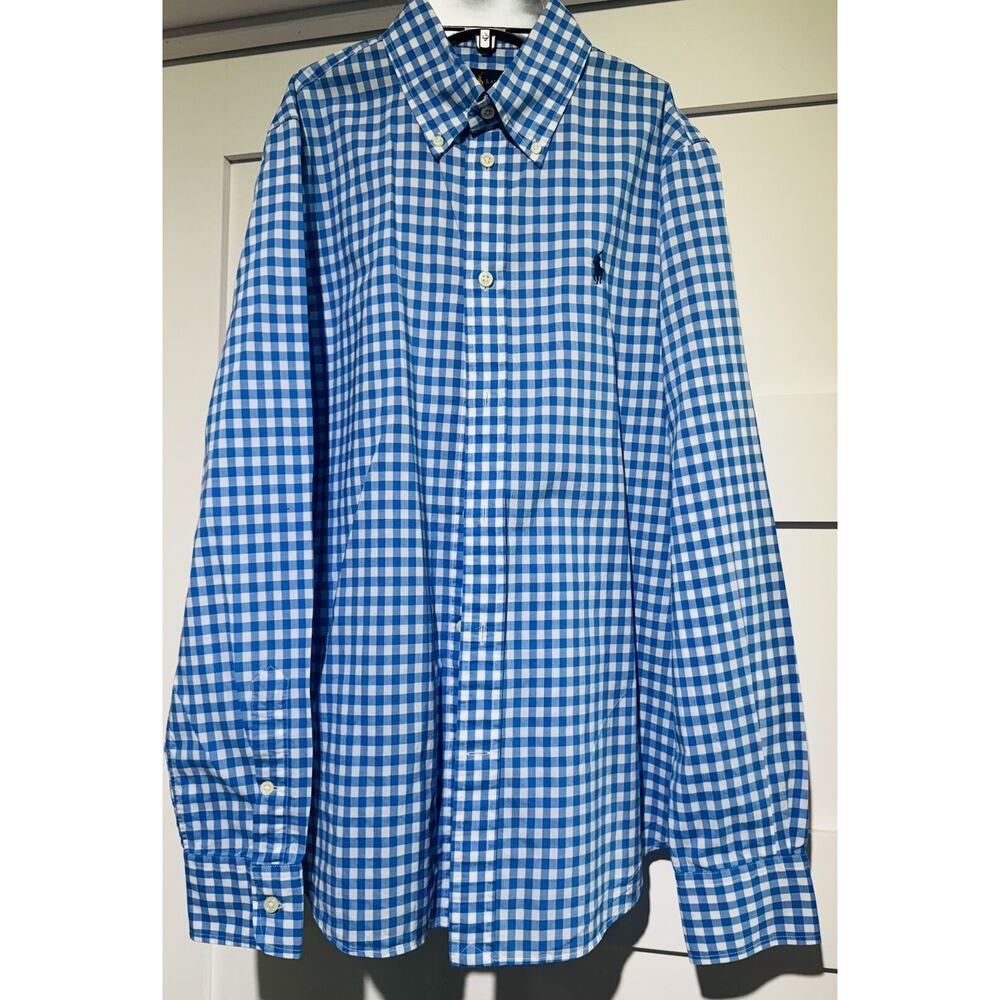Ralph Lauren Classic Preppy Blue Gingham Check Button Down Boys Size 8 Slim